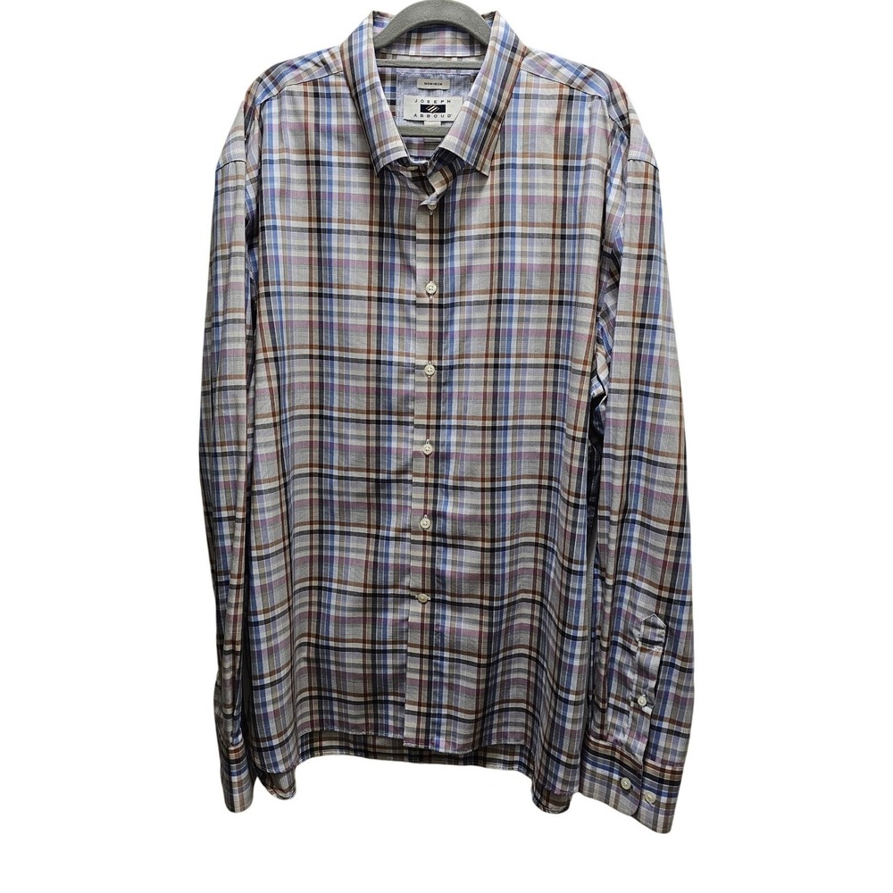 Joseph Abboud Non Iron Plaid Dress Shirt XXL Men Long Sleeve Cotton Button Up